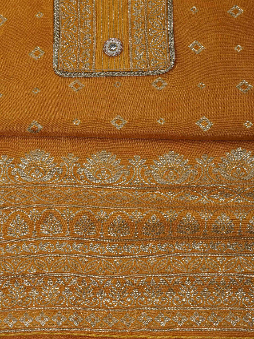 Mustard Chanderi Embroidered Unstitched Dress Material