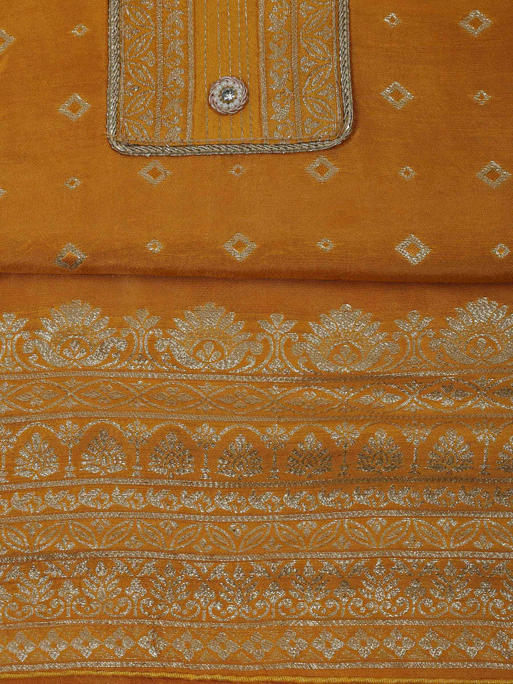 Mustard Chanderi Embroidered Unstitched Dress Material