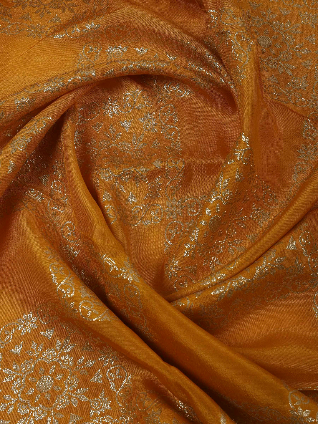 Mustard Chanderi Embroidered Unstitched Dress Material