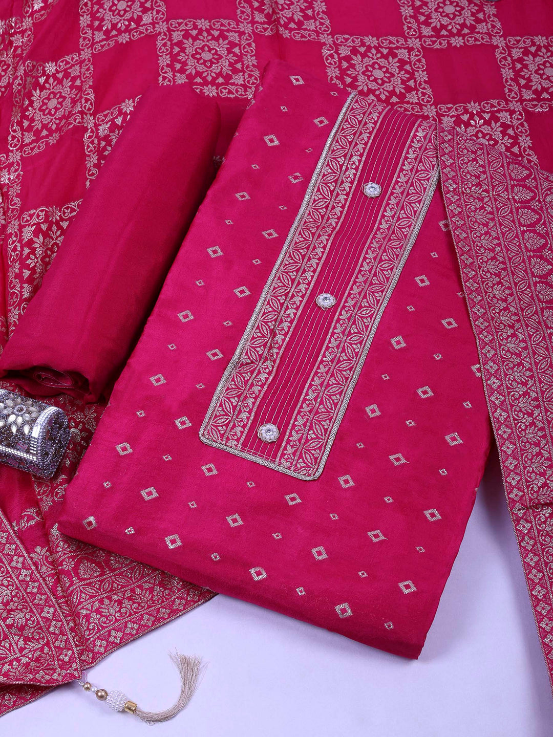 Rani Chanderi Embroidered Unstitched Dress Material