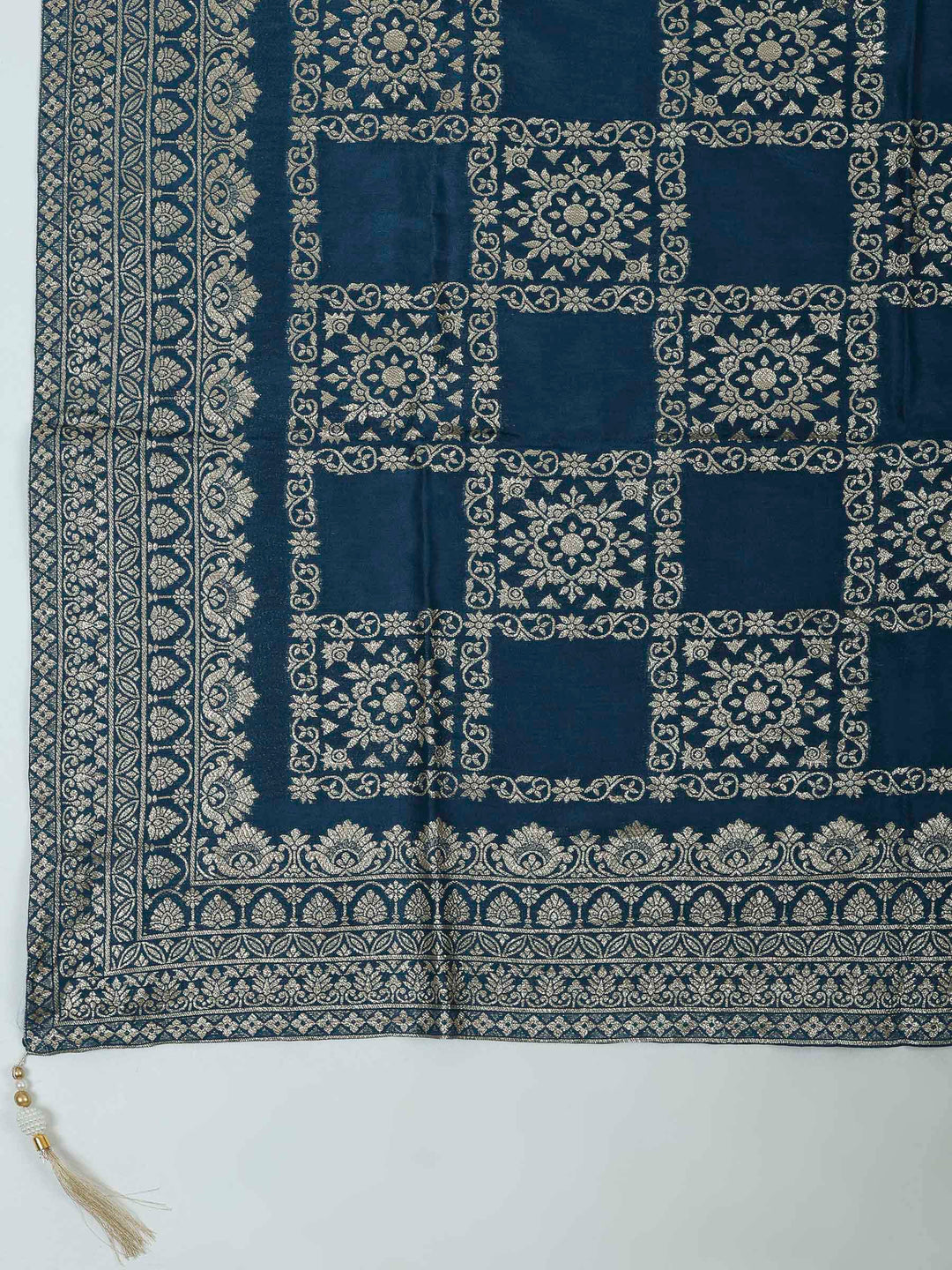 Teal Blue Chanderi Embroidered Unstitched Dress Material