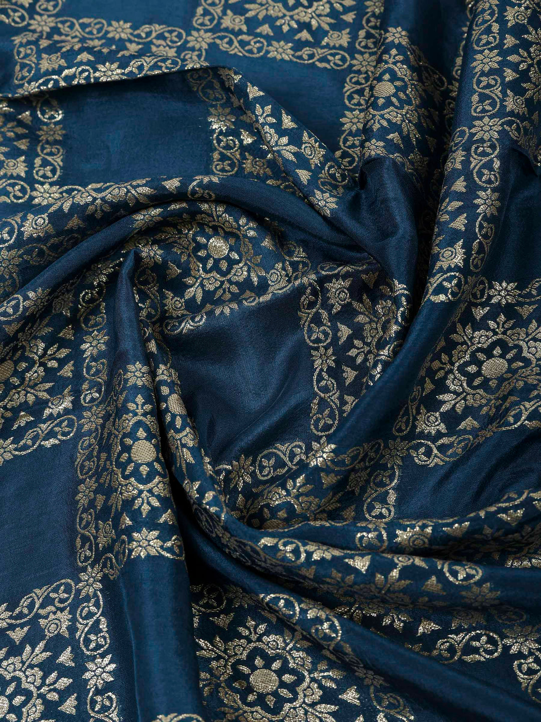 Teal Blue Chanderi Embroidered Unstitched Dress Material