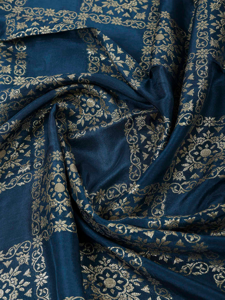 Teal Blue Chanderi Embroidered Unstitched Dress Material