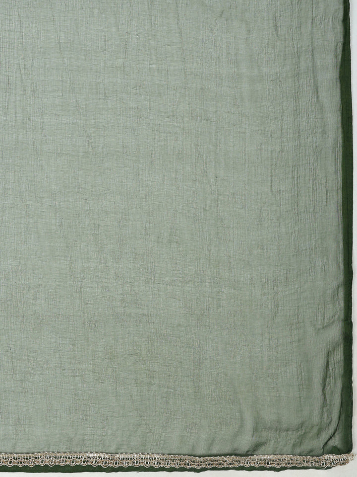 Bottle Green Cotton Blend Embroidered Unstitched Dress Material