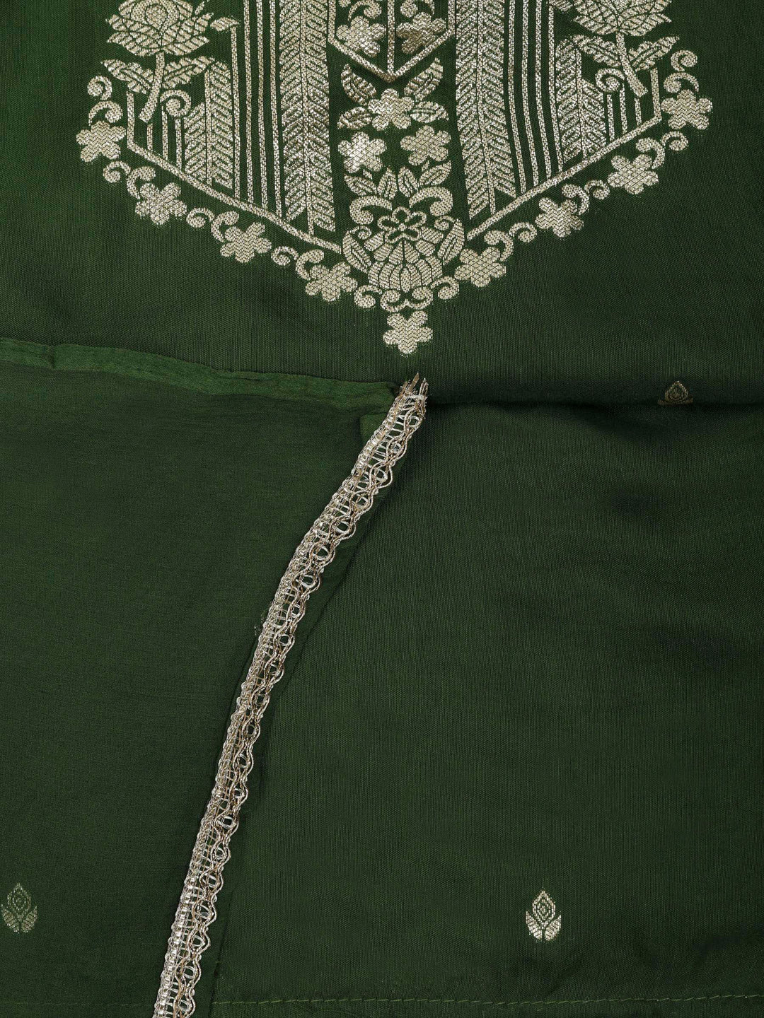 Bottle Green Cotton Blend Embroidered Unstitched Dress Material