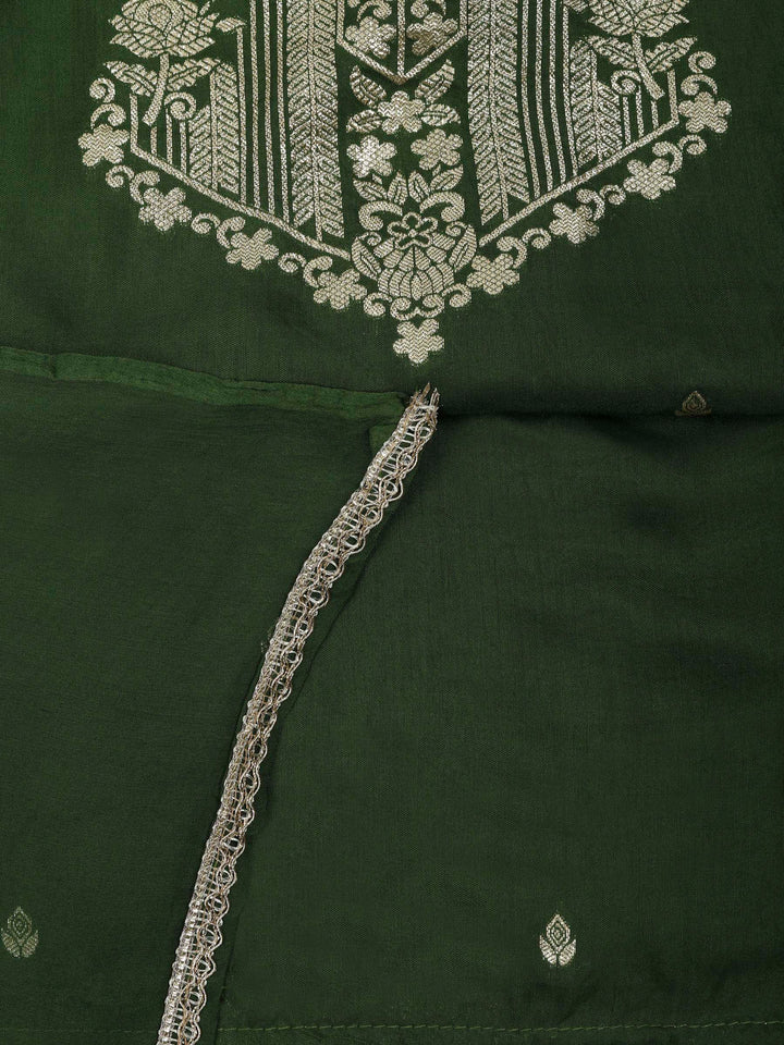 Bottle Green Cotton Blend Embroidered Unstitched Dress Material