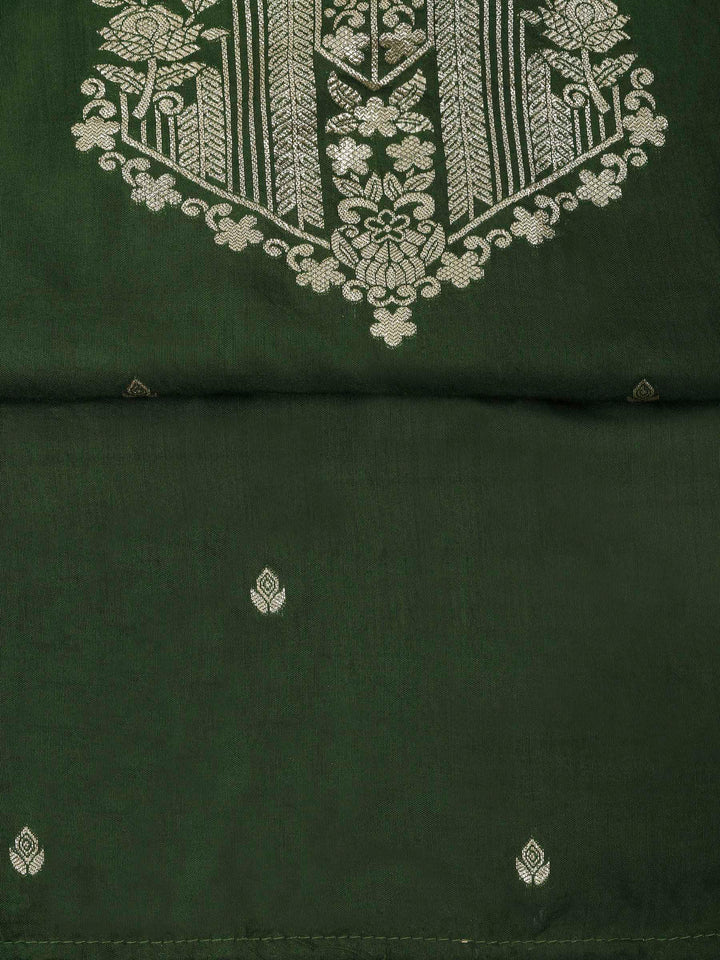 Bottle Green Cotton Blend Embroidered Unstitched Dress Material