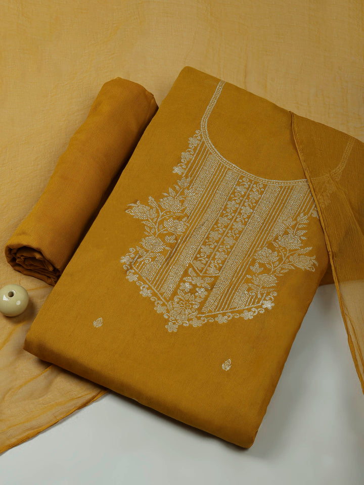 Mustard Cotton Blend Embroidered Unstitched Dress Material