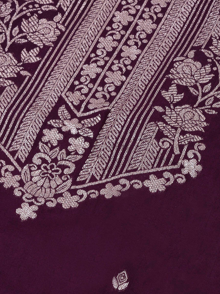 Wine Cotton Blend Embroidered Unstitched Dress Material