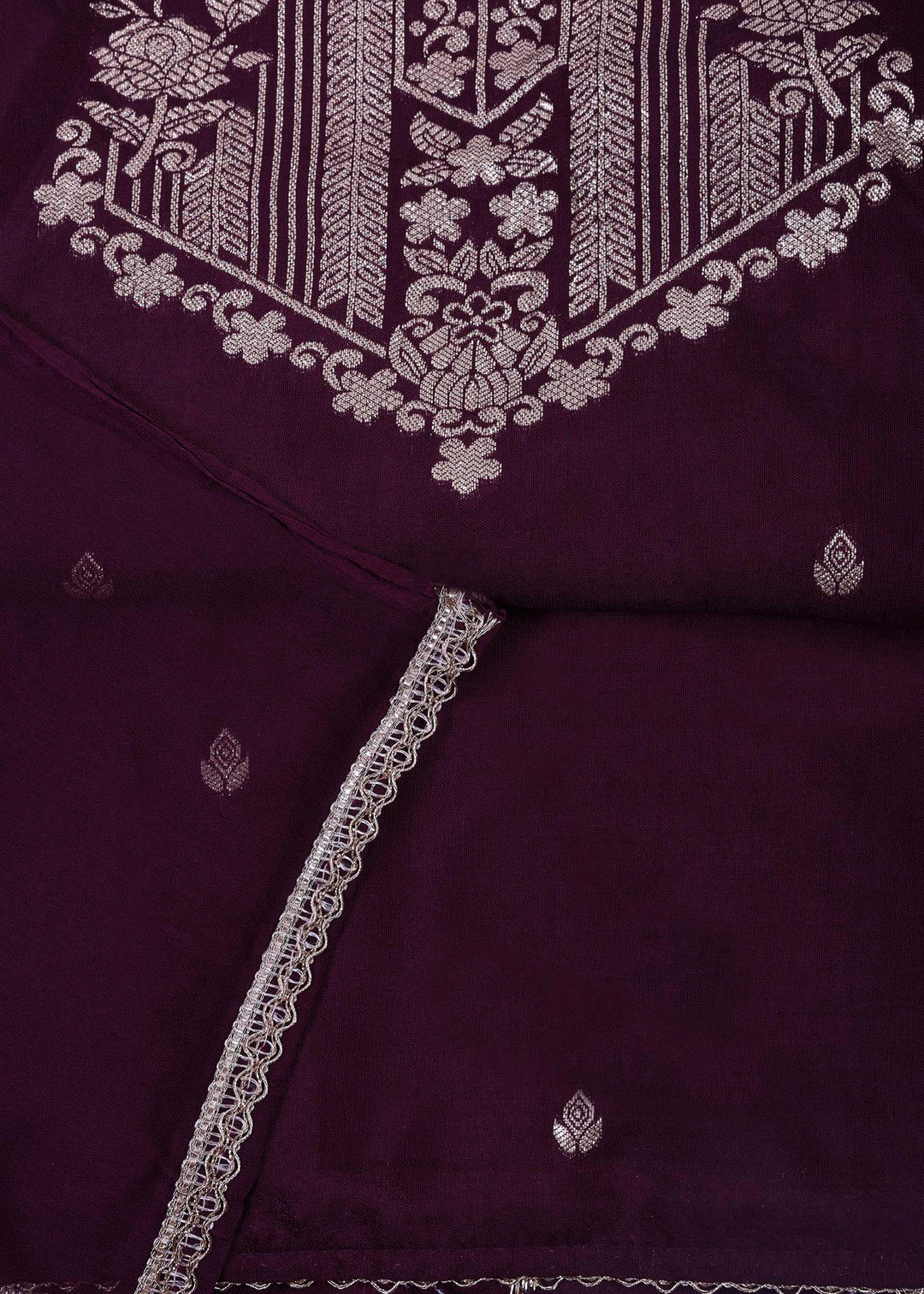 Wine Cotton Blend Embroidered Unstitched Dress Material