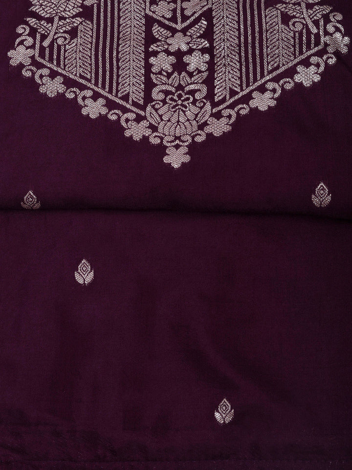 Wine Cotton Blend Embroidered Unstitched Dress Material