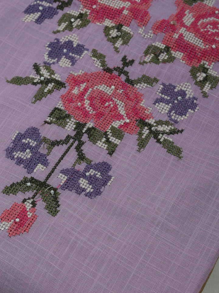 Lavender Cotton Blend Embroidered Unstitched Dress Material