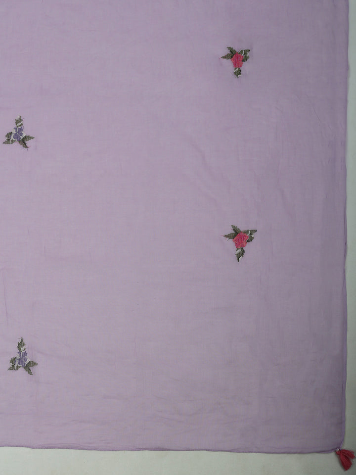 Lavender Cotton Blend Embroidered Unstitched Dress Material