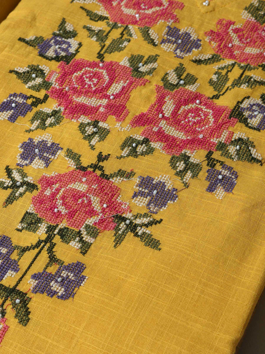 Mustard Cotton Blend Embroidered Unstitched Dress Material
