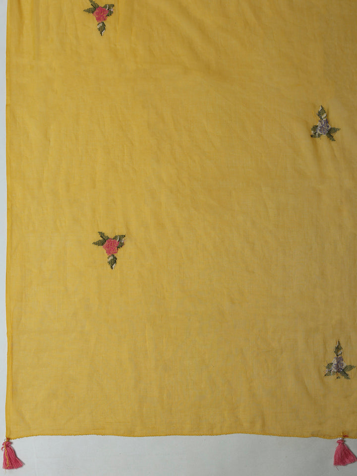Mustard Cotton Blend Embroidered Unstitched Dress Material