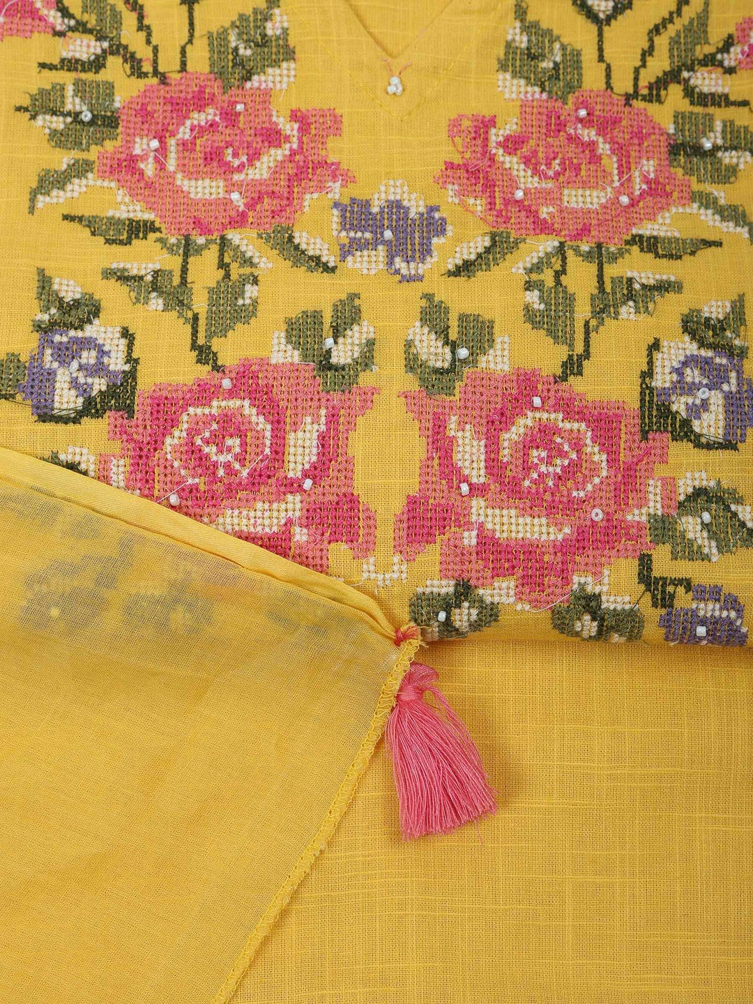 Mustard Cotton Blend Embroidered Unstitched Dress Material
