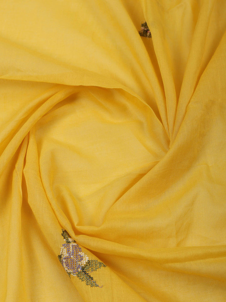 Mustard Cotton Blend Embroidered Unstitched Dress Material
