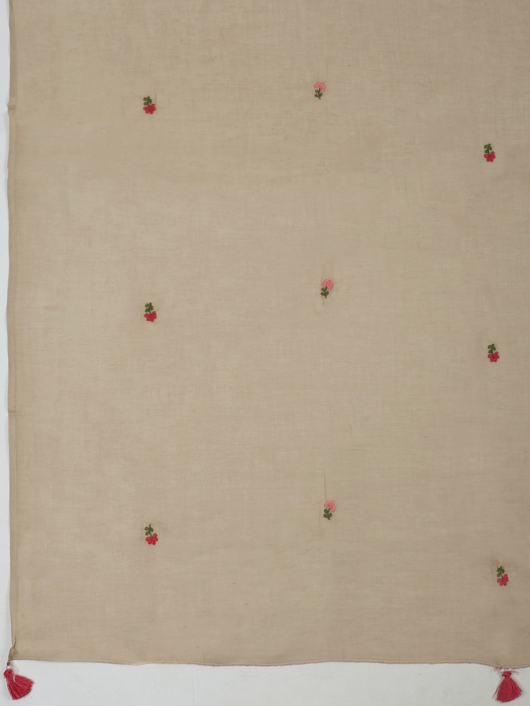 Beige Cotton Blend Embroidered Unstitched Dress Material