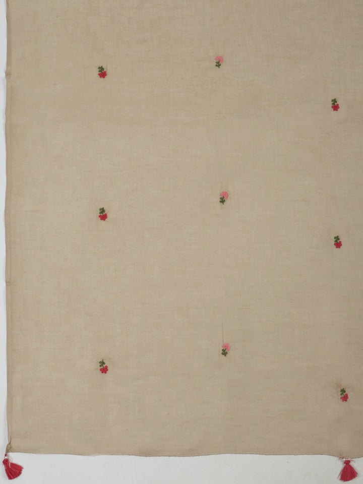 Beige Cotton Blend Embroidered Unstitched Dress Material