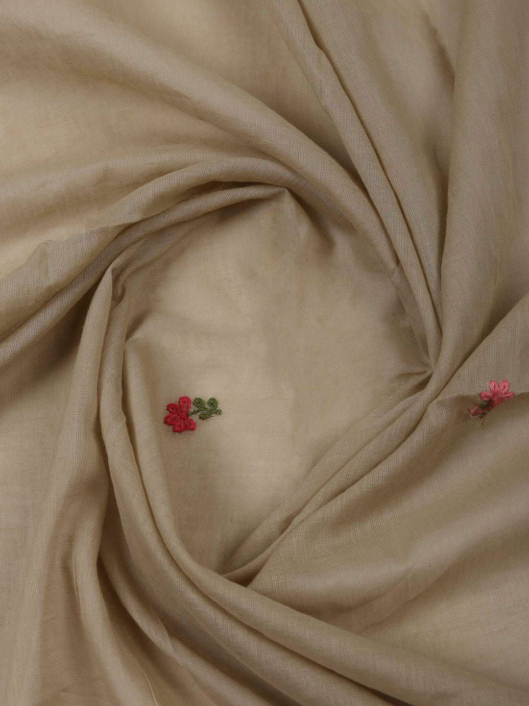 Beige Cotton Blend Embroidered Unstitched Dress Material