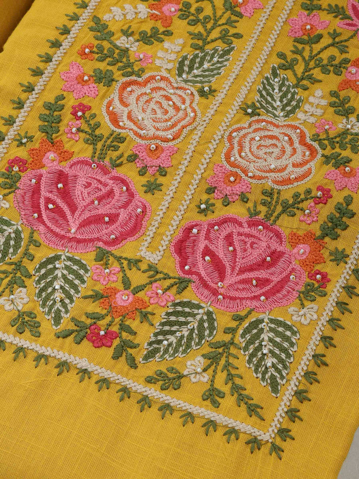 Mustard Cotton Blend Embroidered Unstitched Dress Material