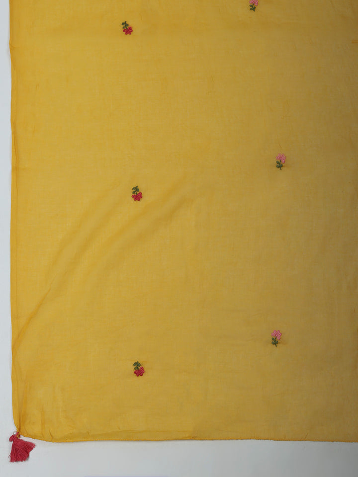 Mustard Cotton Blend Embroidered Unstitched Dress Material