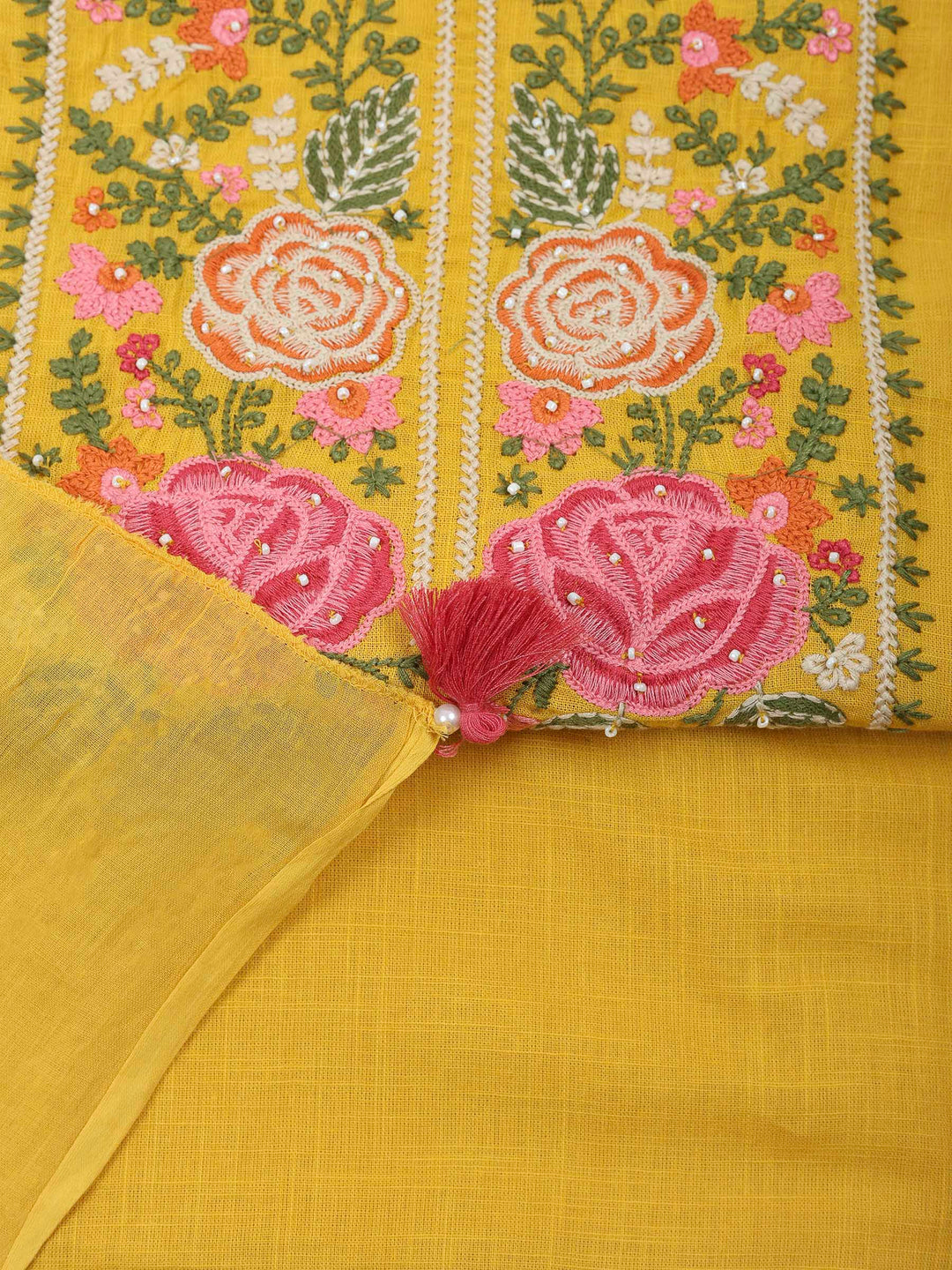 Mustard Cotton Blend Embroidered Unstitched Dress Material