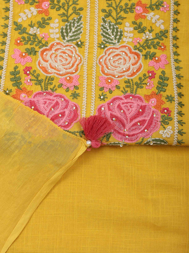 Mustard Cotton Blend Embroidered Unstitched Dress Material