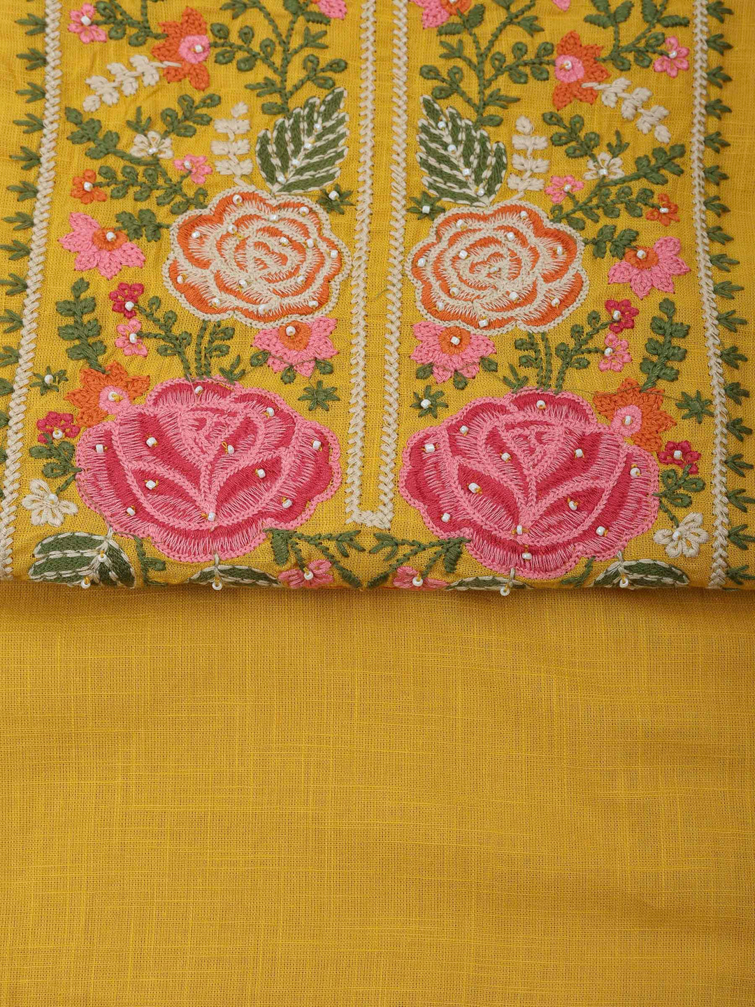 Mustard Cotton Blend Embroidered Unstitched Dress Material