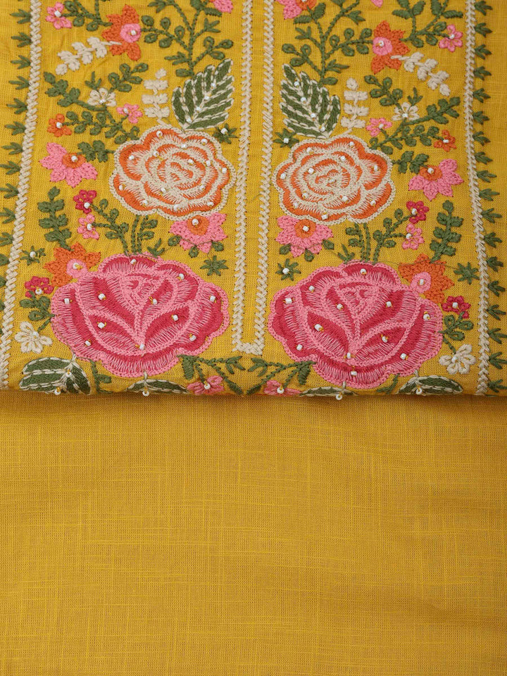 Mustard Cotton Blend Embroidered Unstitched Dress Material