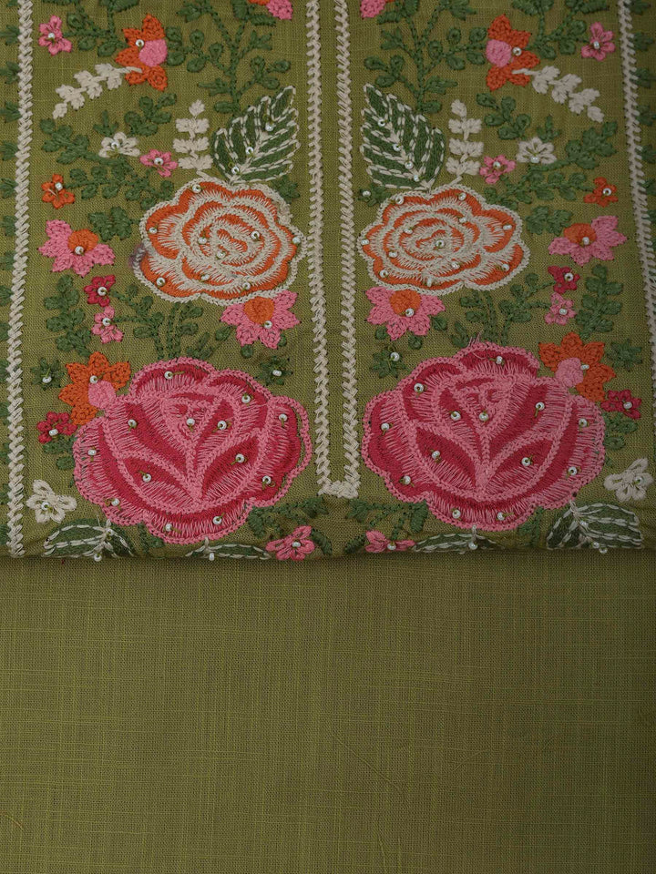 Pista Green Cotton Blend Embroidered Unstitched Dress Material