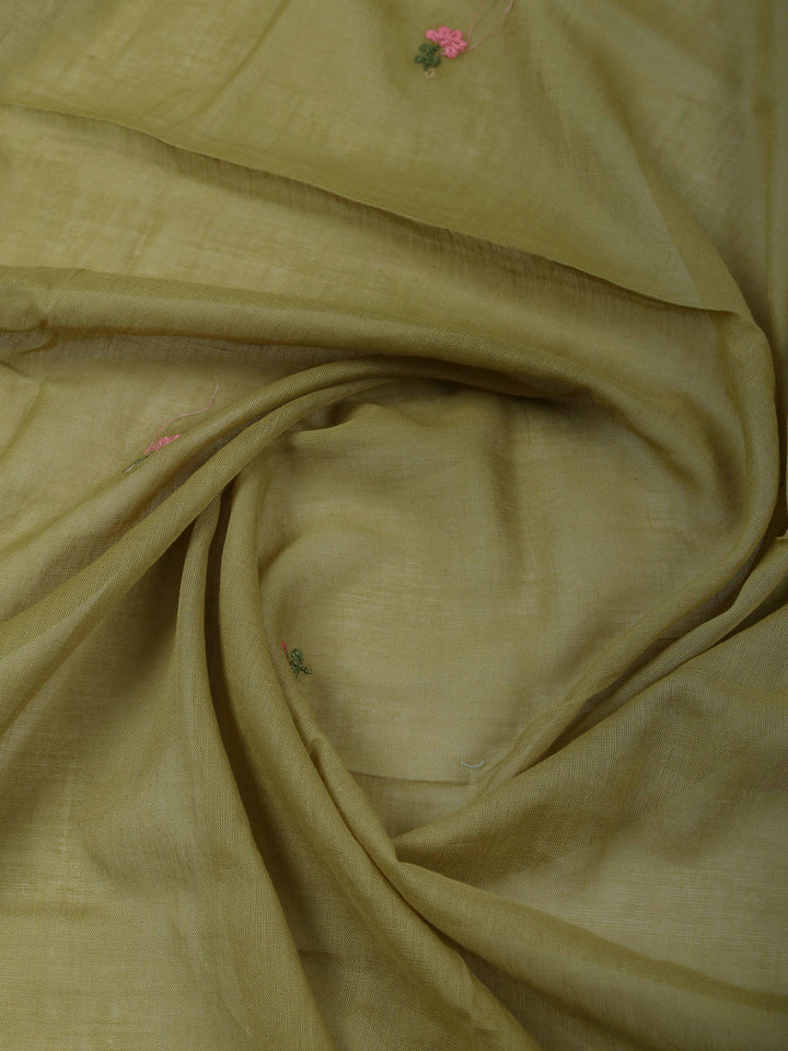 Pista Green Cotton Blend Embroidered Unstitched Dress Material