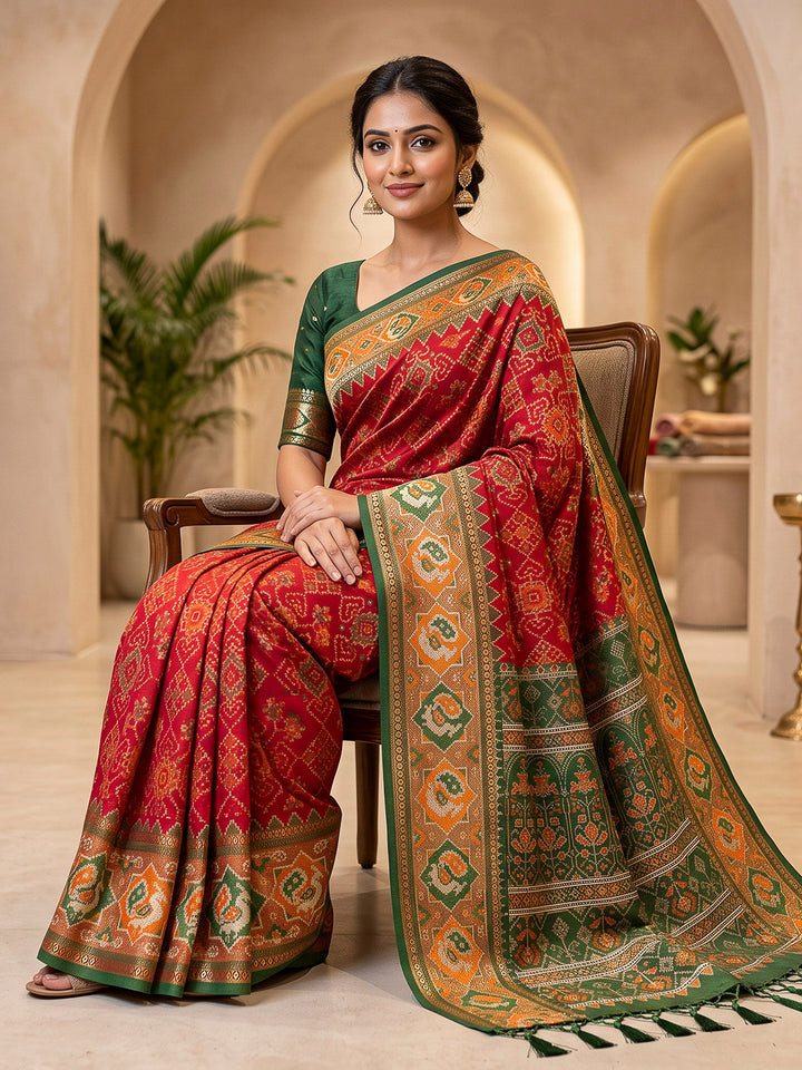 Red Art Silk Woven Saree