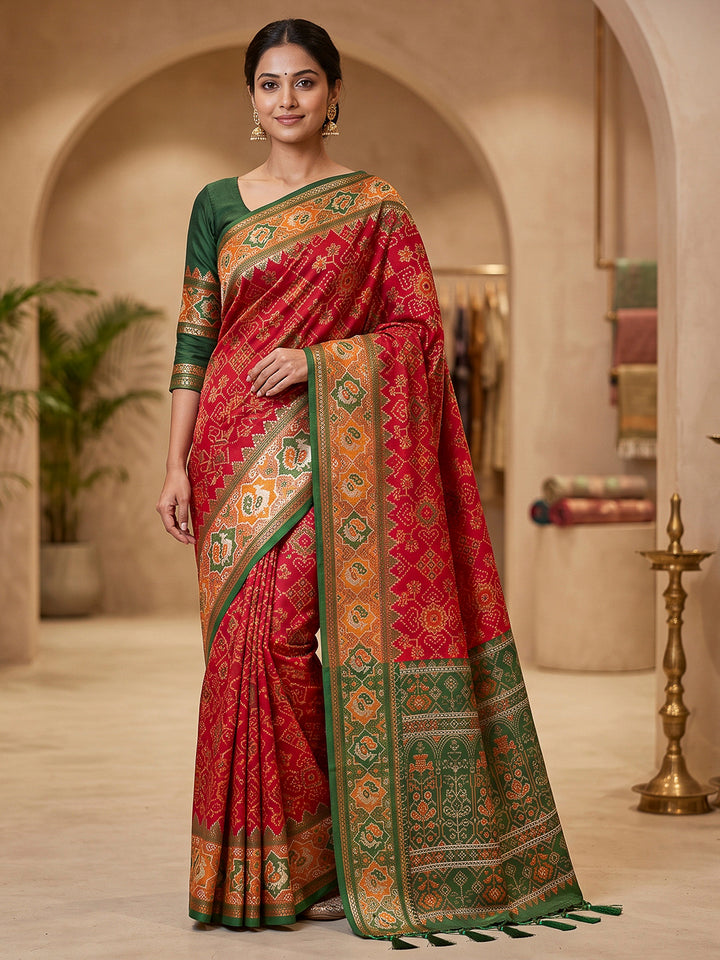Red Art Silk Woven Saree