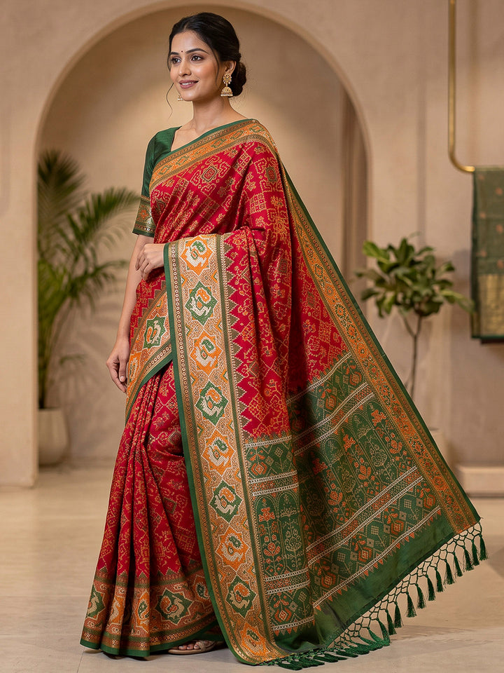 Red Art Silk Woven Saree