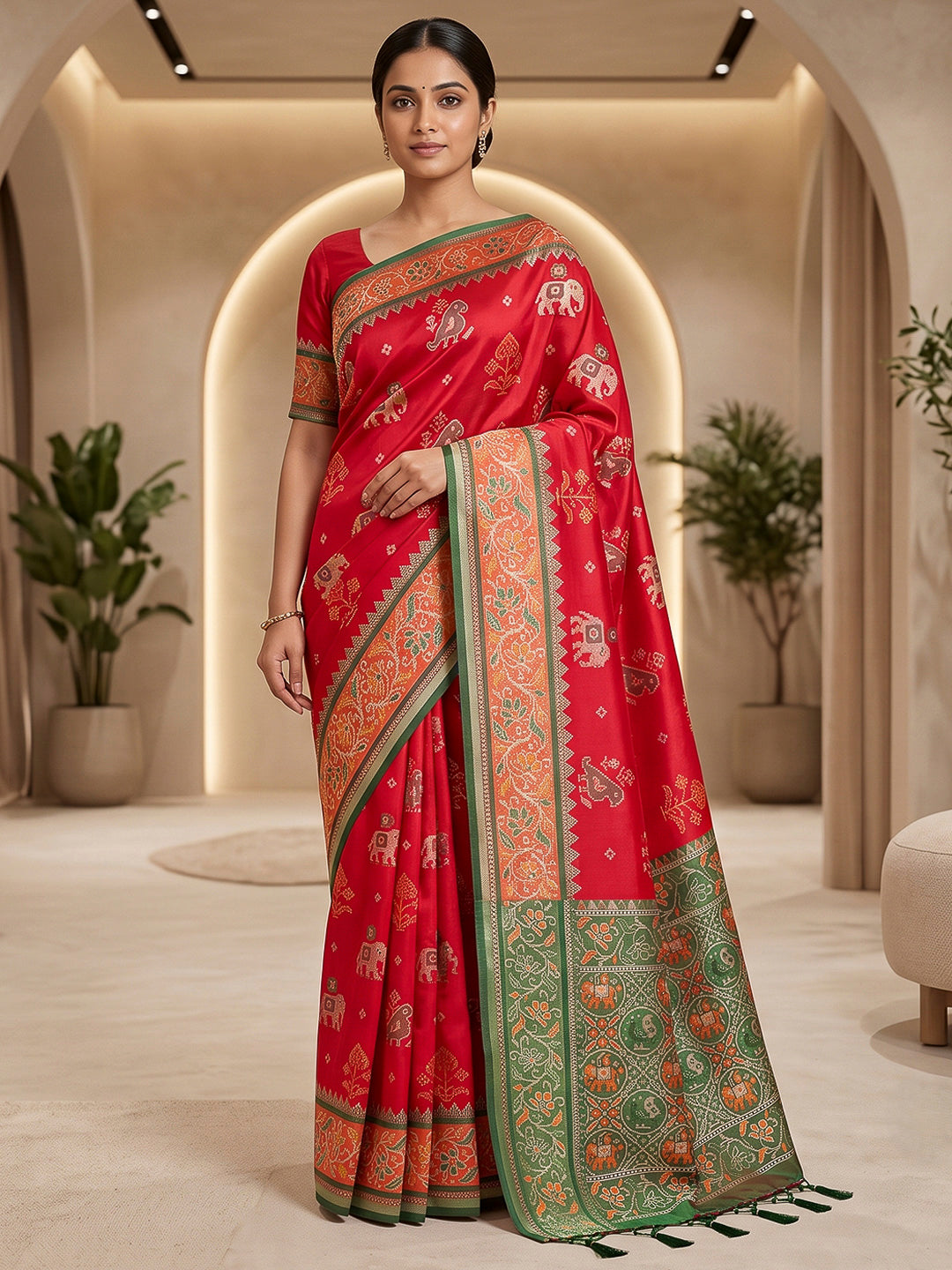 Red Art Silk Woven Saree