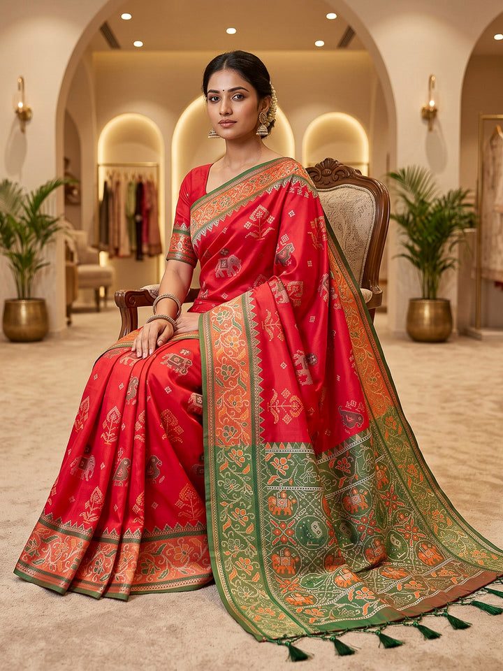 Red Art Silk Woven Saree