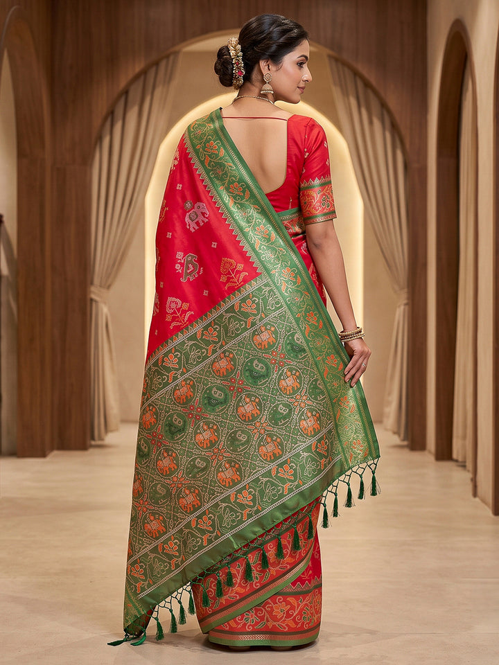 Red Art Silk Woven Saree