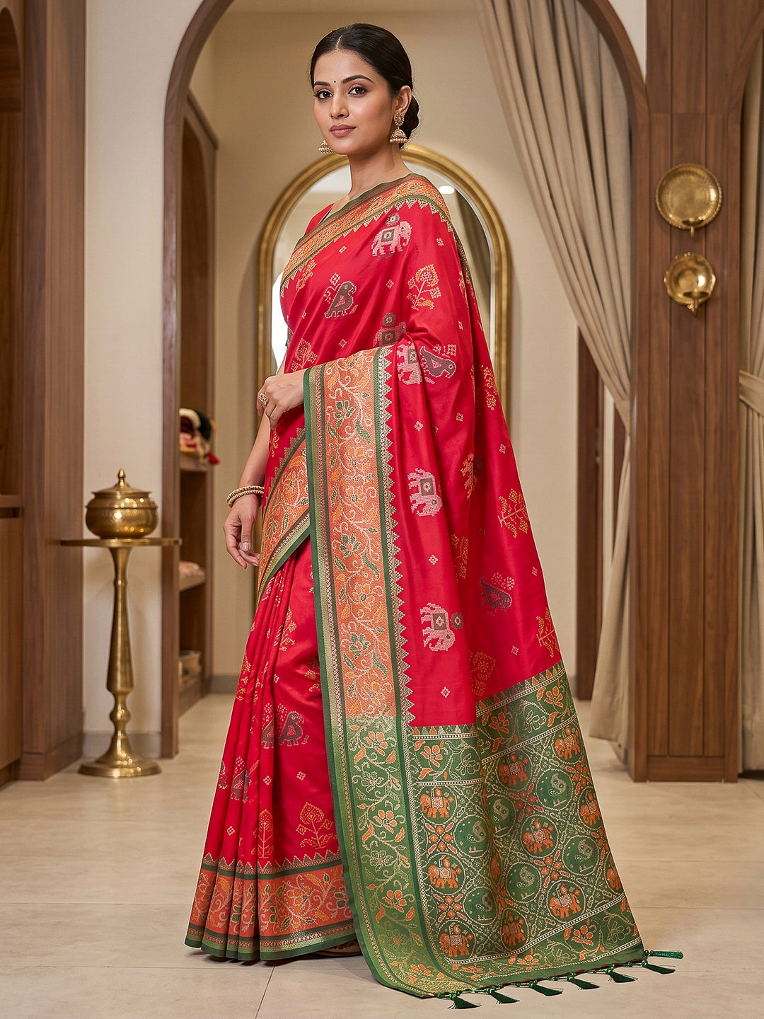 Red Art Silk Woven Saree