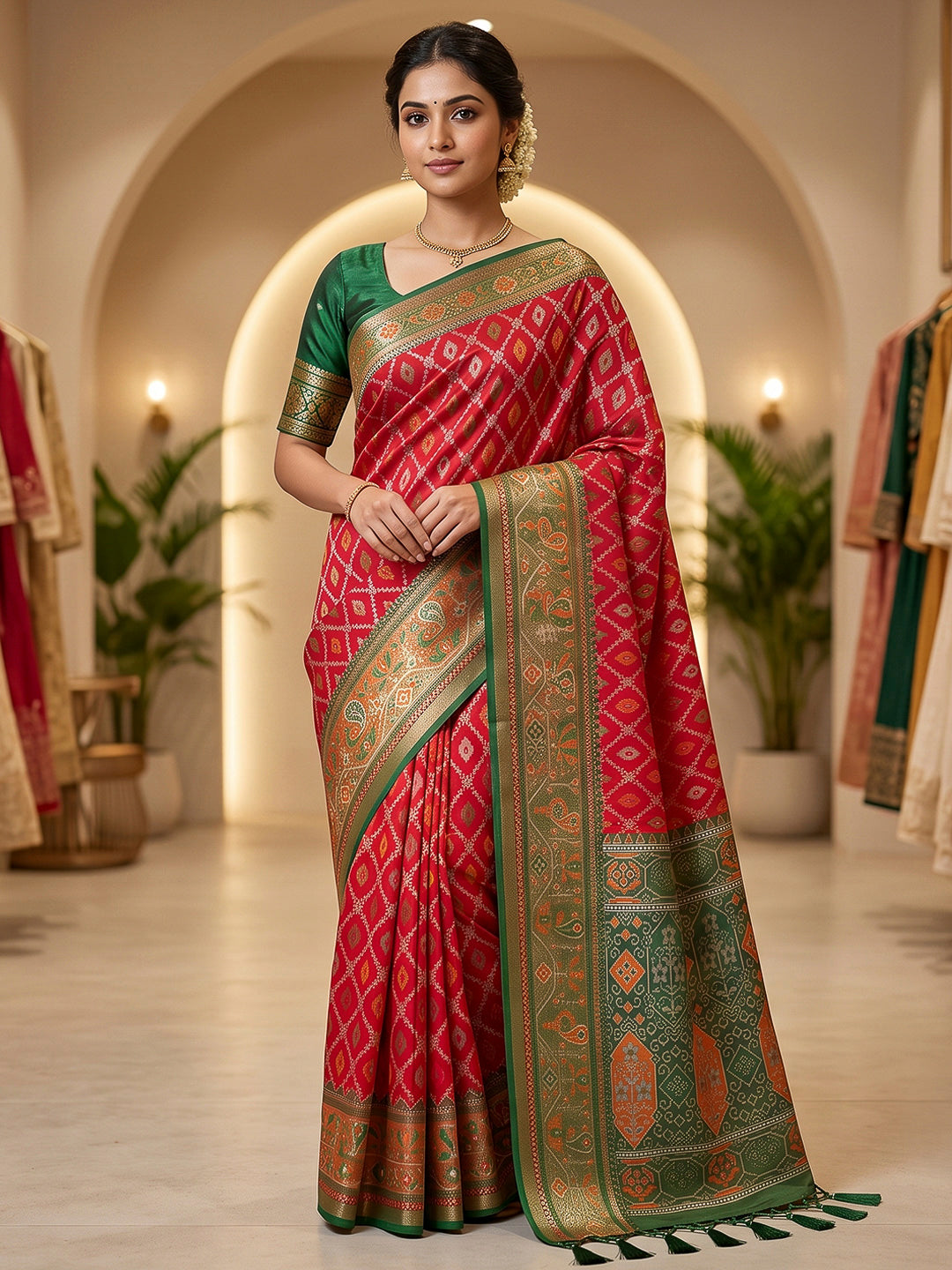 Red Art Silk Woven Saree