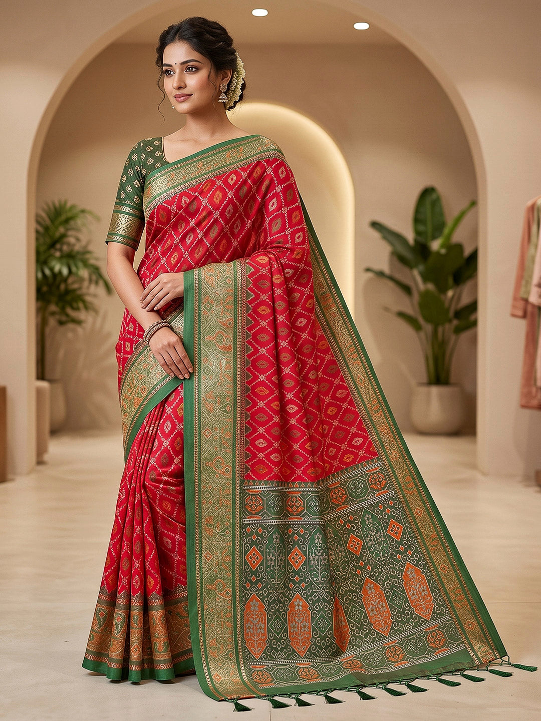 Red Art Silk Woven Saree