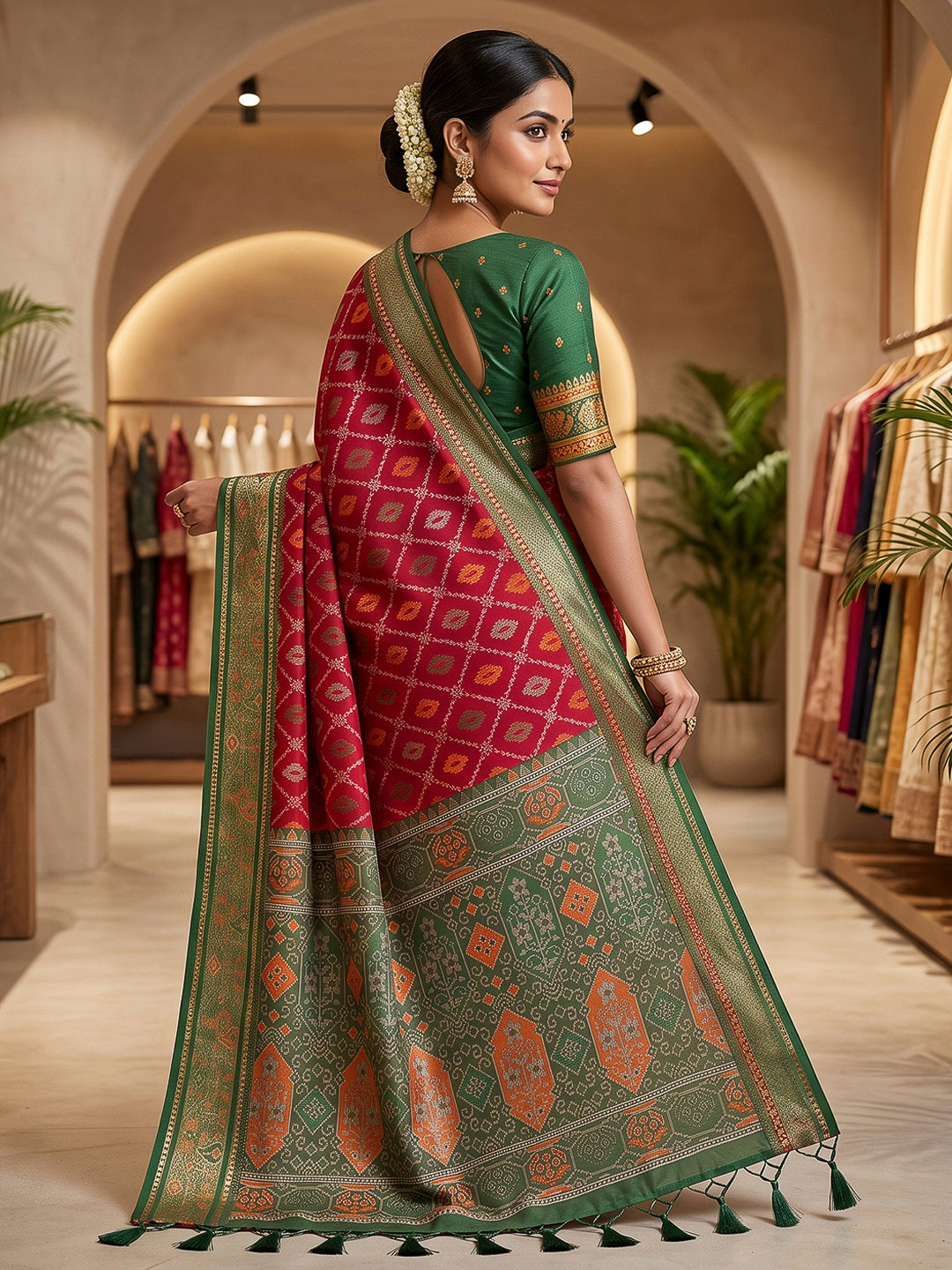Red Art Silk Woven Saree