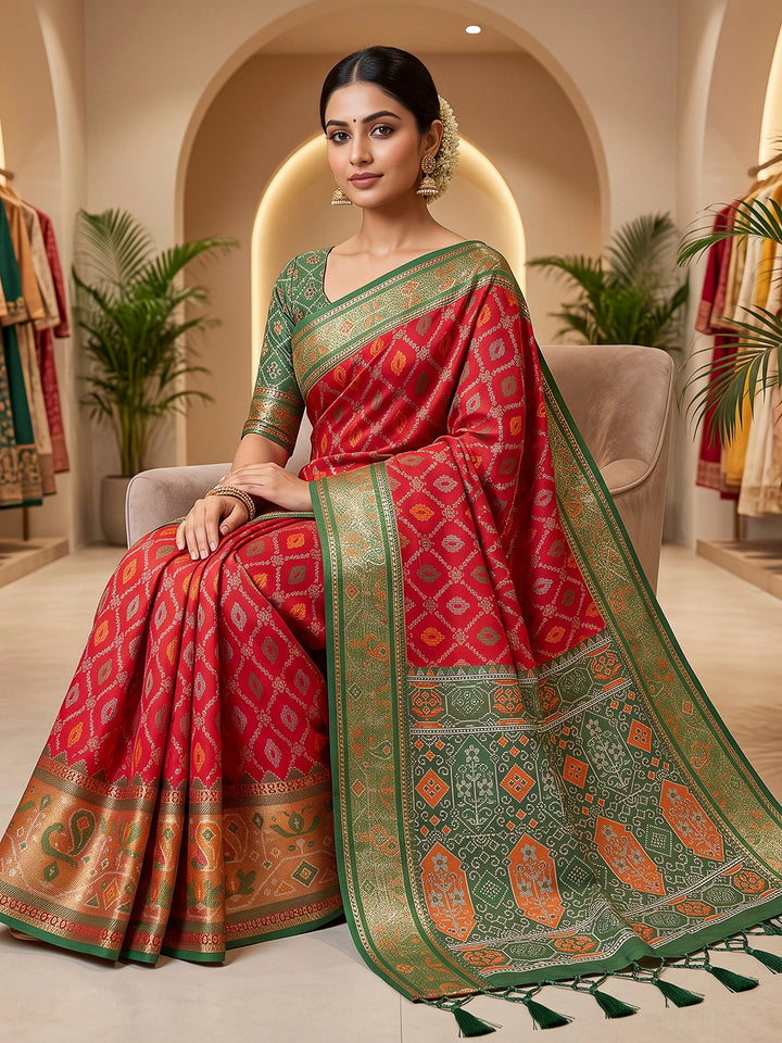 Red Art Silk Woven Saree