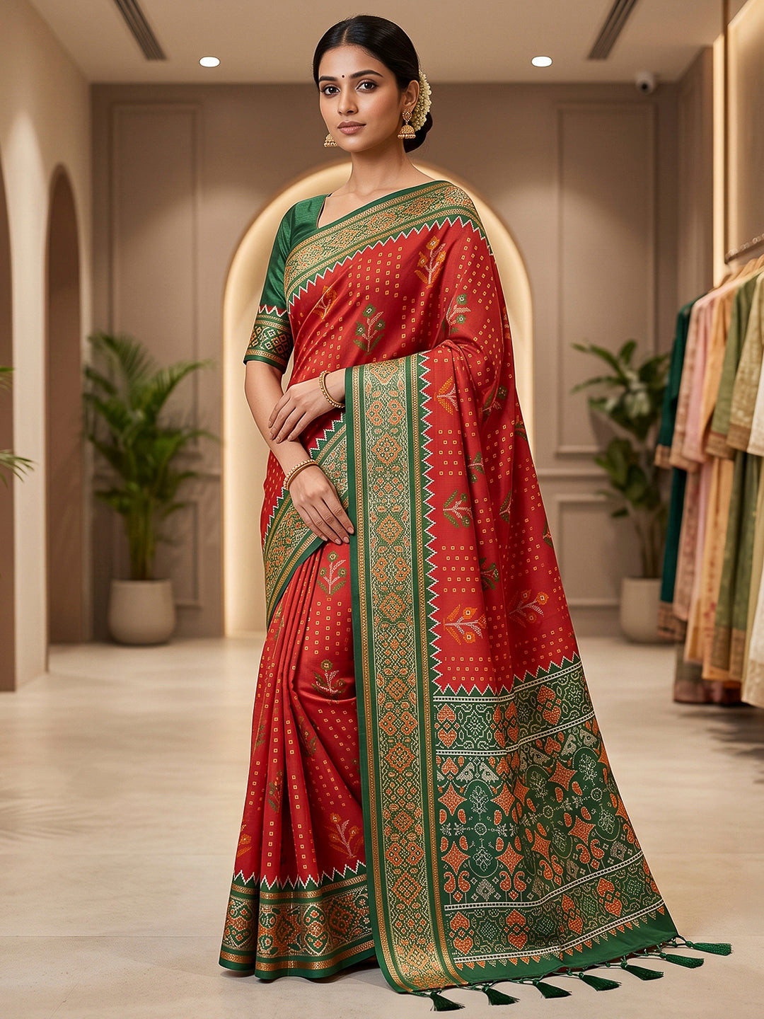 Red Art Silk Woven Saree