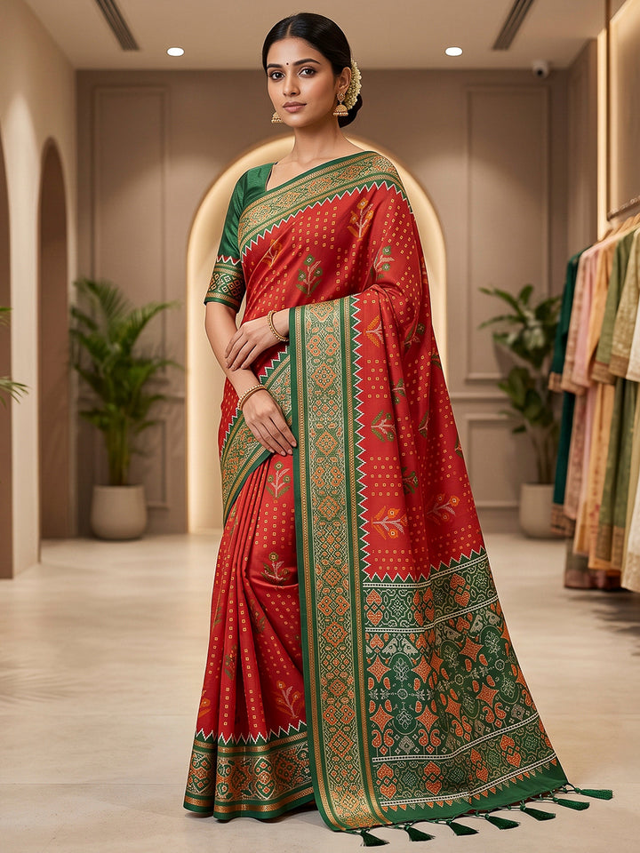 Red Art Silk Woven Saree