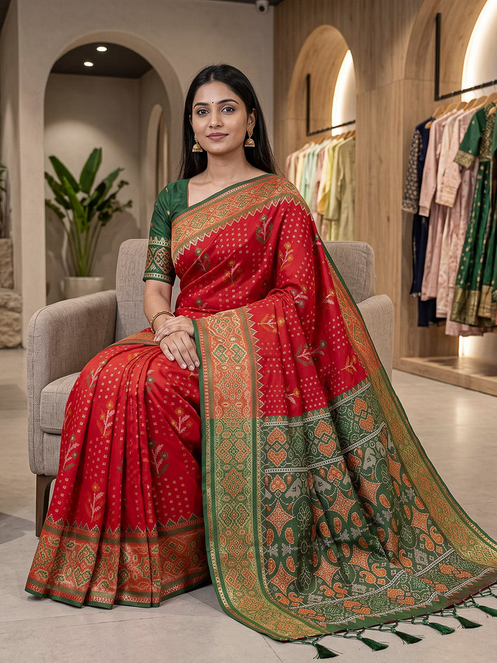 Red Art Silk Woven Saree