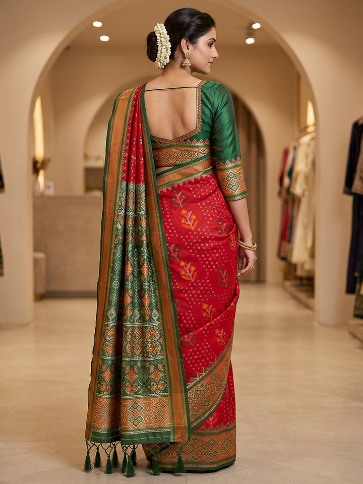 Red Art Silk Woven Saree