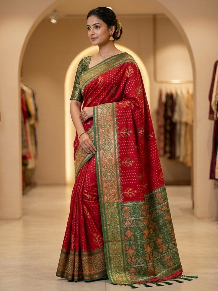 Red Art Silk Woven Saree