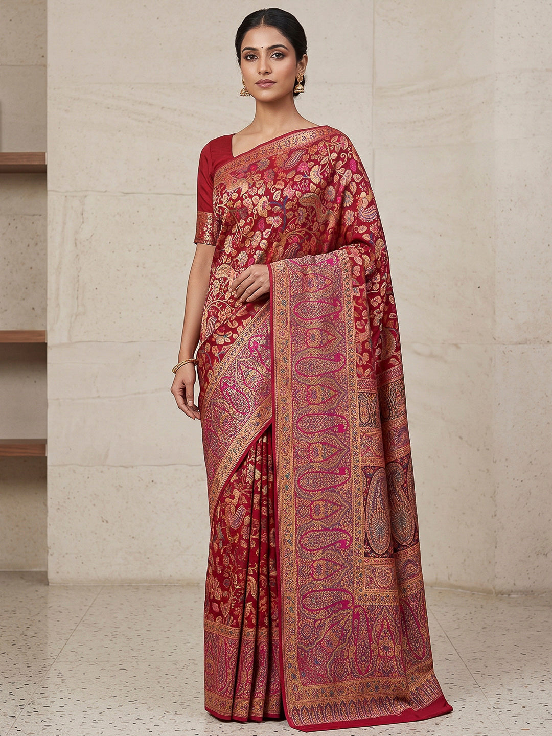Red Art Silk Woven Saree