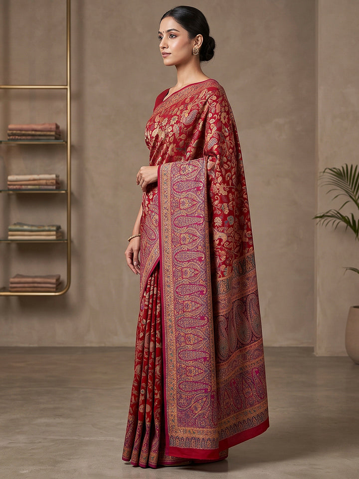 Red Art Silk Woven Saree